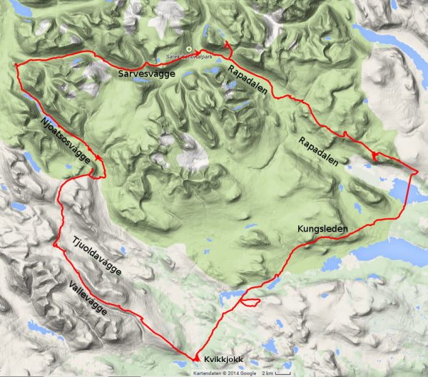 My Sarek hiking route 2014